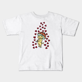 Yellow Labrador Cartoon and Rain of Hearts Kids T-Shirt